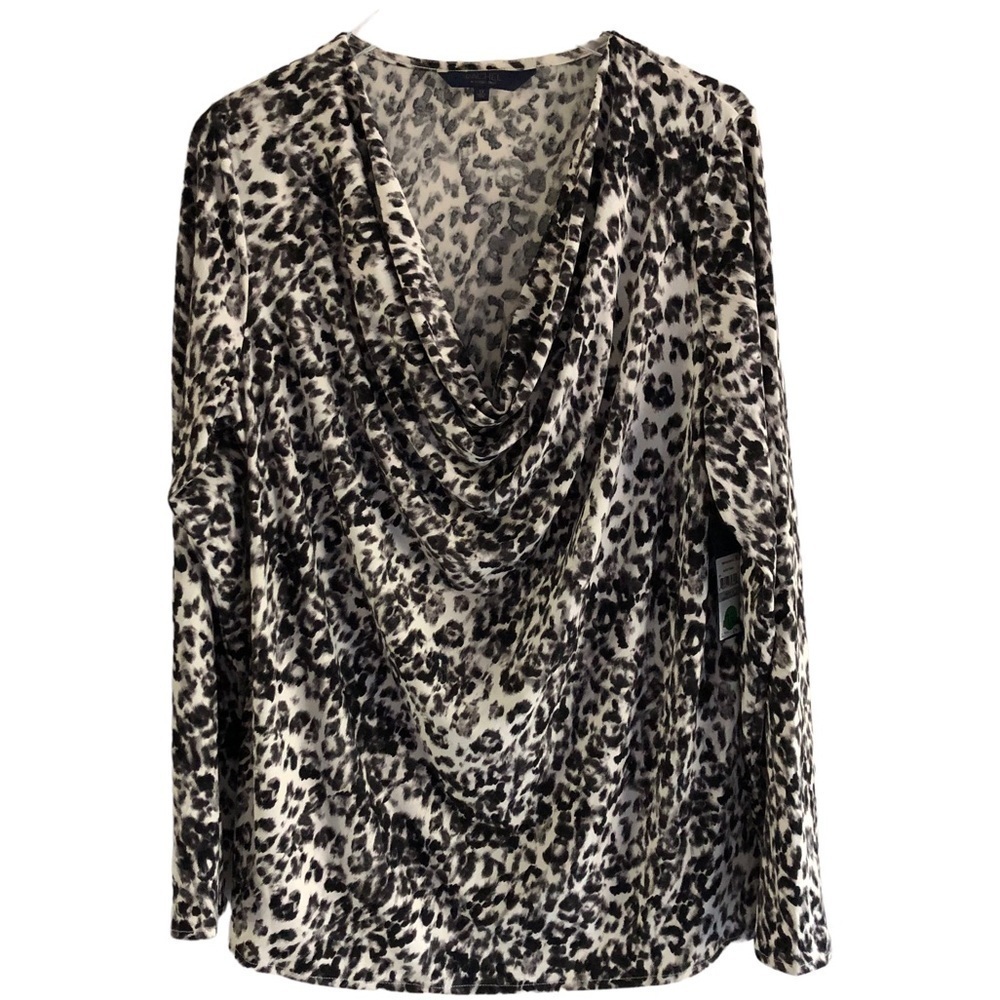 Rachel Rachel Roy Draped Front Long Sleeve Pullover 1X Black White